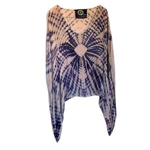 BLUE LIFE tie dye tunic coverup poncho, tan & navy; oversized.  XS/S